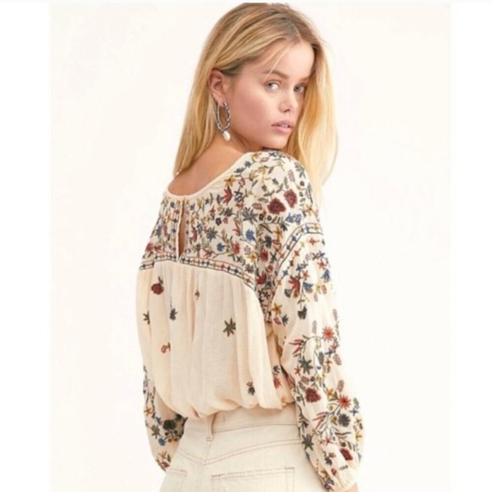 Free People Wild Flowers Embroidered Peasant Top
